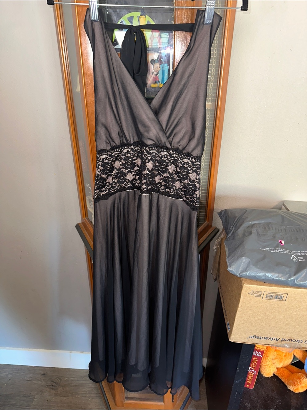 connected apparel Black Halter Maxi Dress with Lace Waist